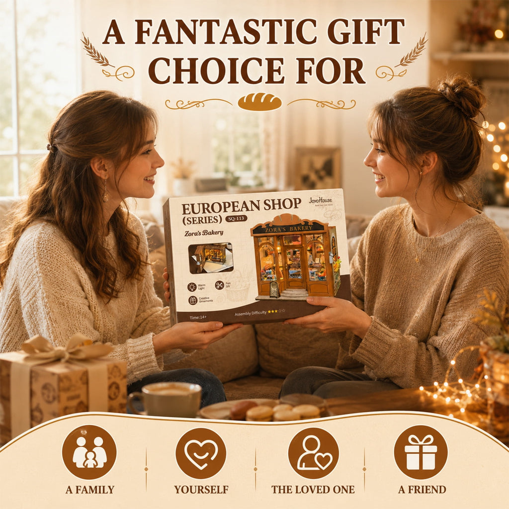 MOJINO DIY Book Nook Kit, Zora's Bakery Miniature House 3D Wooden Puzzle with LED Light, Tiny Home Dollhouse Craft Kit for Adults & Teens