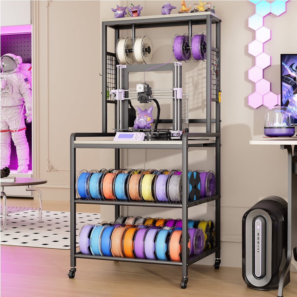 Heavy Duty 3D Printer Stand with Storage Shelf and Drawer, Industrial Rolling Printer Rack for 3D Printer Filament and Tools, Sturdy Metal Frame Printer Table for Home Office Workshop