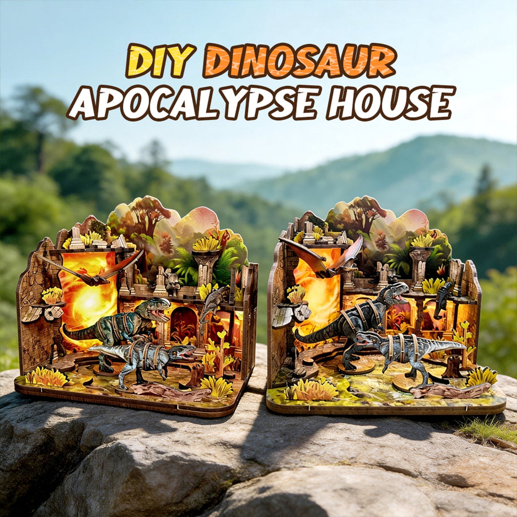 Dinosaur 3D Wooden Puzzle Set 89 Pieces Book Nook Kit with LED Light,Christmas and Birthday Gifts for 14+ Teens Adults