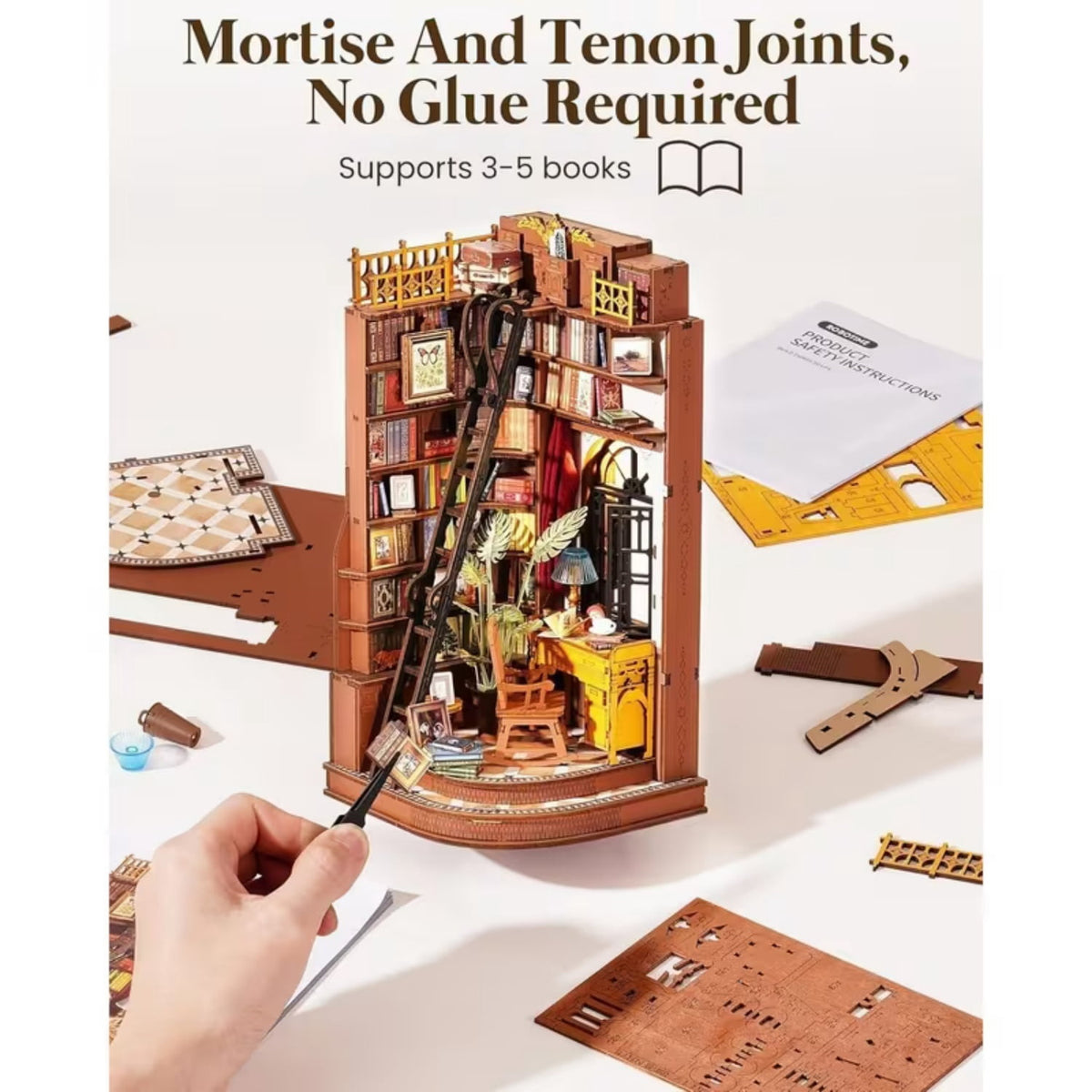 Downton Abbey Bookstore Book Nook Kit, 3D Wooden Puzzle DIY Miniature Downton Study Dollhouse