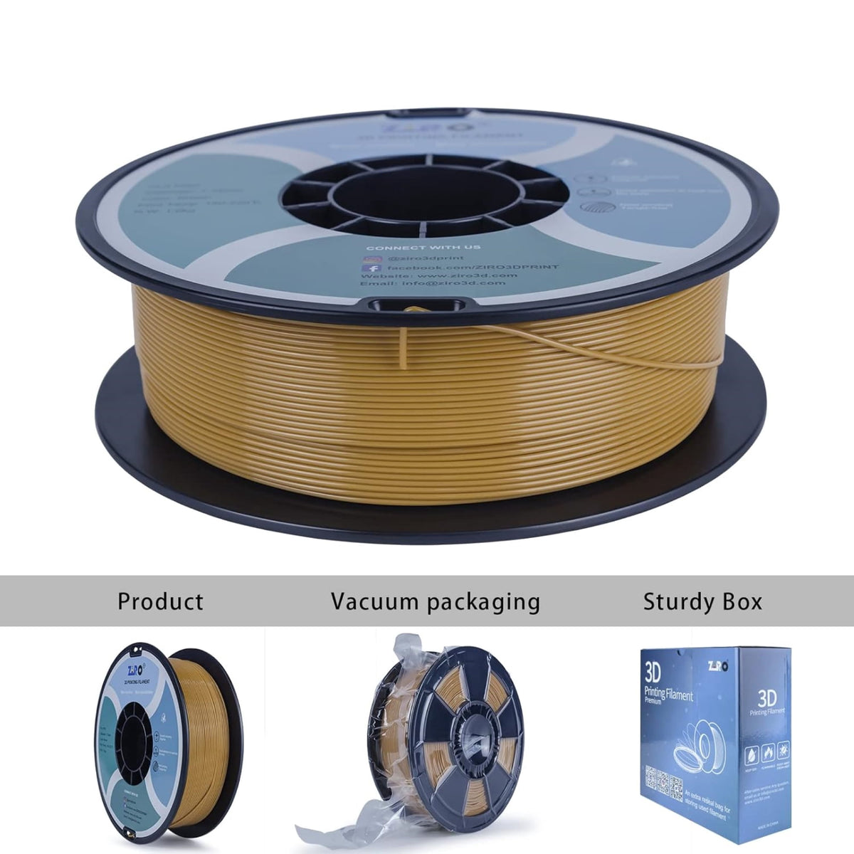 Ziro 3D PLA PRO Filament, 1.75mm 1kg, Metallic Silver