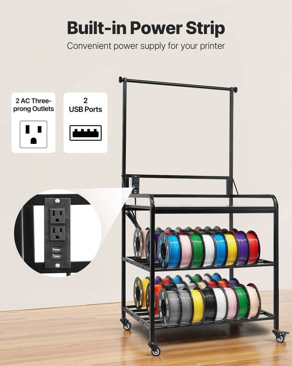 3D Printer Filament Storage Rack 3-Tier 3D Printer Stand with Storage