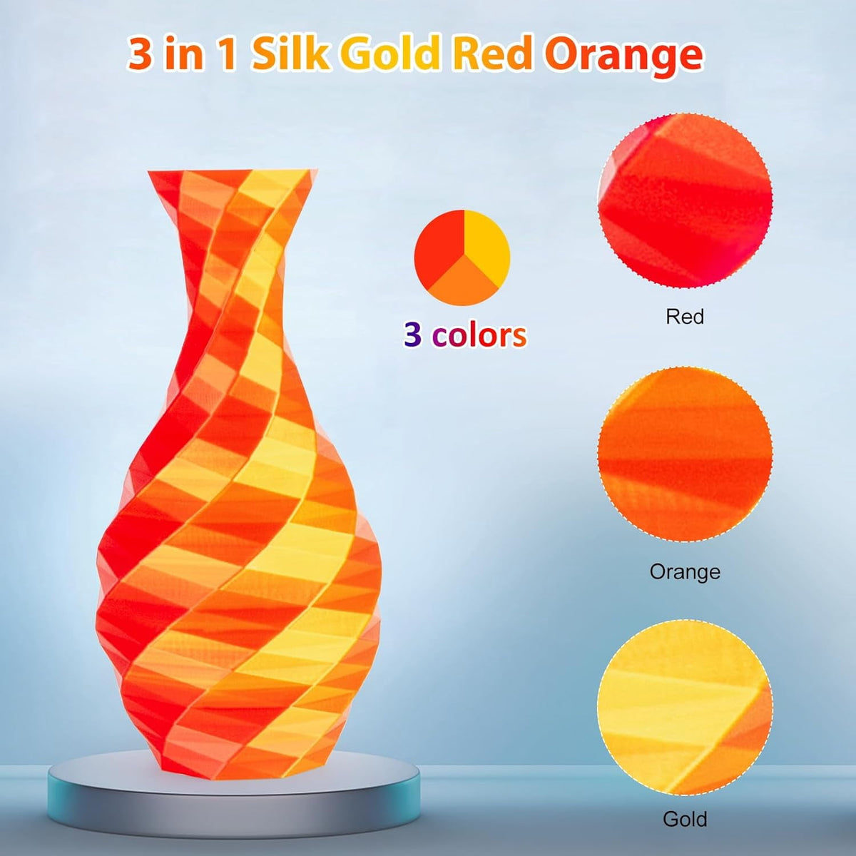 Multicolor 3D Printer Filament,Dual/Tri Color 1.75mm PLA Silk Shiny Printing Filament,250g(0.55lbs) Fit Most FDM 3D Printer