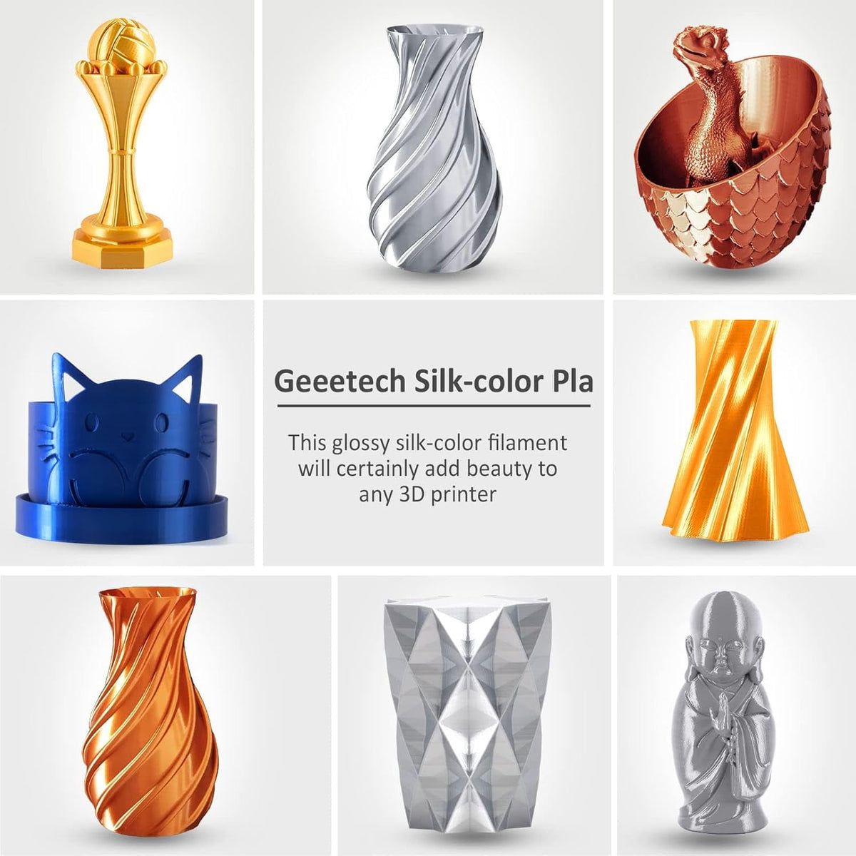 Geeetech 3D Printer PLA Filament Silk Sky Blue Toughness Enhanced Filament with 1.75mm Dimensional Accuracy +/-0.03mm, 1080 Feet per Roll, Vacuum Packaging for Most 3D FDM Printer