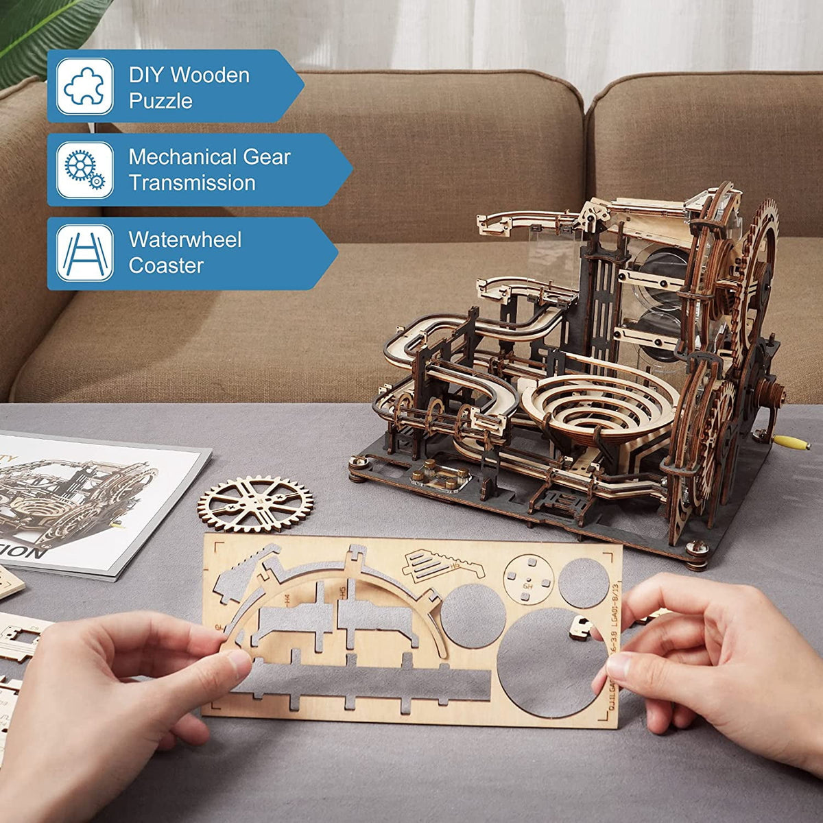 ROKR 3D Jigsaw Wooden Puzzle Marble Run Spaceport Electric Model Kit for Adults and Kids 472 Pieces