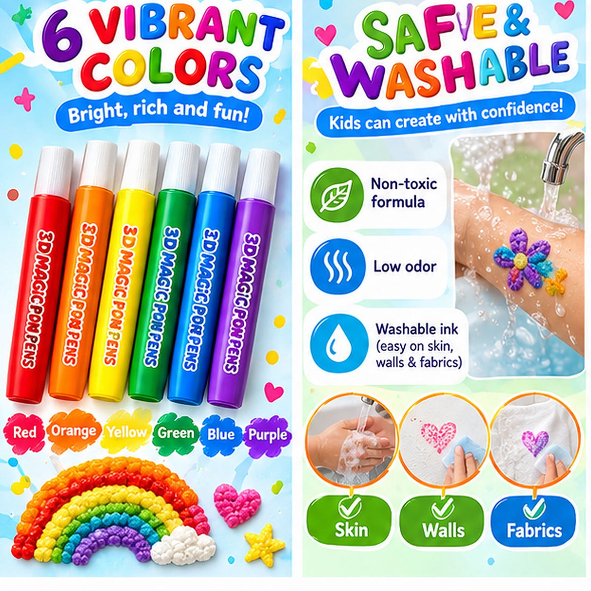 Magic 3D Popcorn Pens,DIY Bubble Popcorn Drawing Pen , Bubble Popcorn Drawing Pens for 3D Bubble Art, Greeting Birthday & Christmas Cards