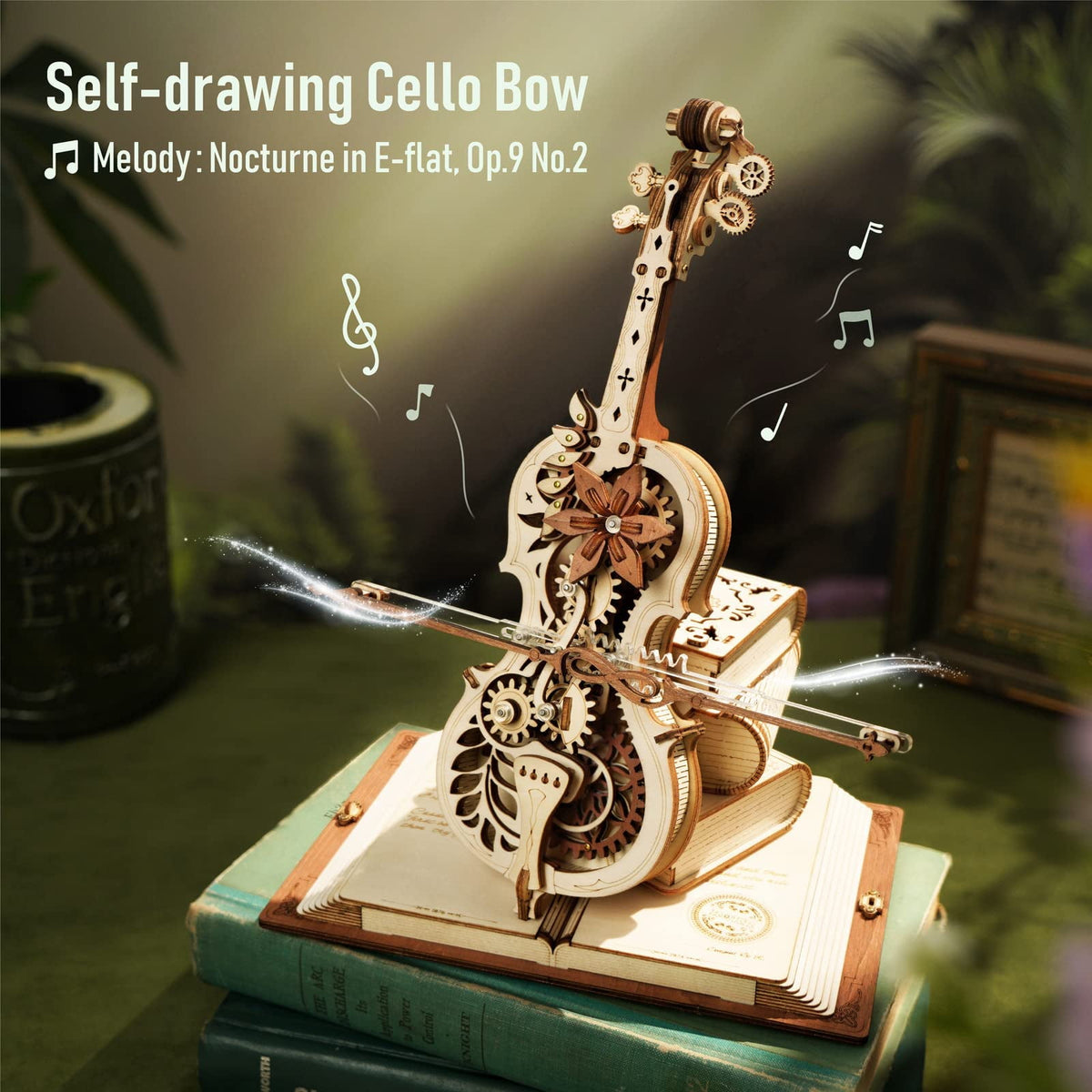 ROKR 3D Puzzle Music Box Wooden Model Kit Magic Cello Mechanical Building Kit Desk Gift for Men Women Hobby for Adults