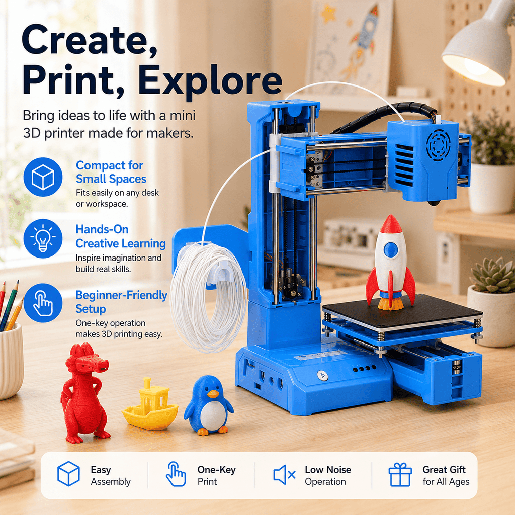 Mini 3D Printer for Kids Beginner - K9 Fully Assembled 3D Printer Toy, Automatic Leveling High-Precision, Safe Educational STEM Learning Toy