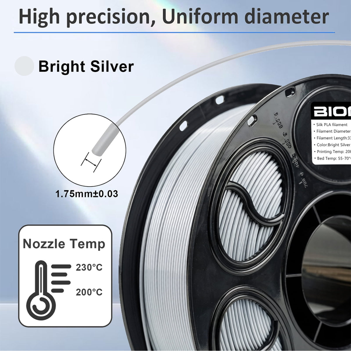 BIOMYL PLA 3D Printer Filament, PLA Filament 1.75mm Metal Gradient Color silk PLA, Tri Gold/Silver/Copper, 1kg Spool, Accuracy +/- 0.03mm