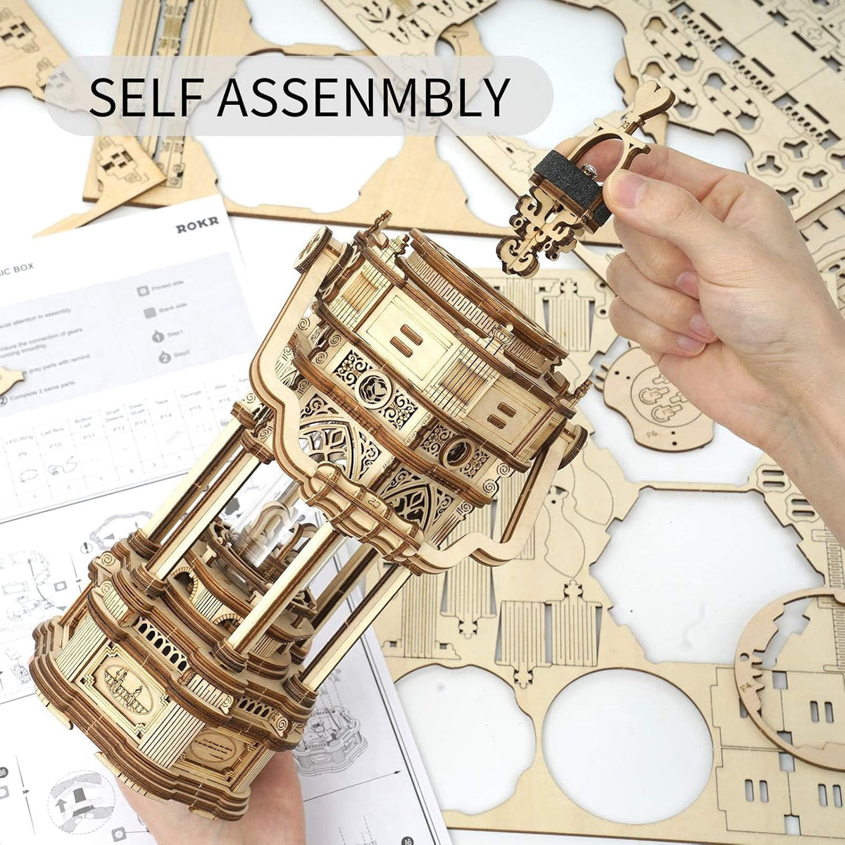 ROKR 3D Wooden Puzzle for Adults to Build, Victorian Style Vintage Lantern Music Box, Self-Assembly Craft Model Kits