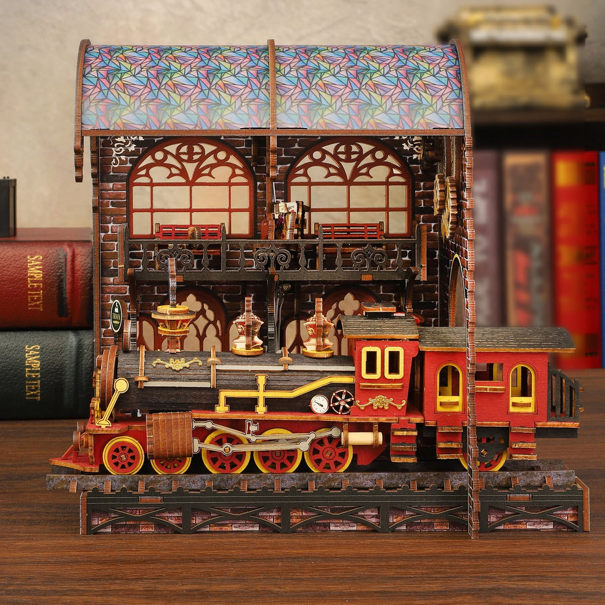 MOJINO Book Nook Kit, Miniature House Kit for Adults with LED Lights, 3D Wooden Puzzle Bookshelf Insert Decor, Midnight Platform Arts and Crafts Building Model Gift for Teens