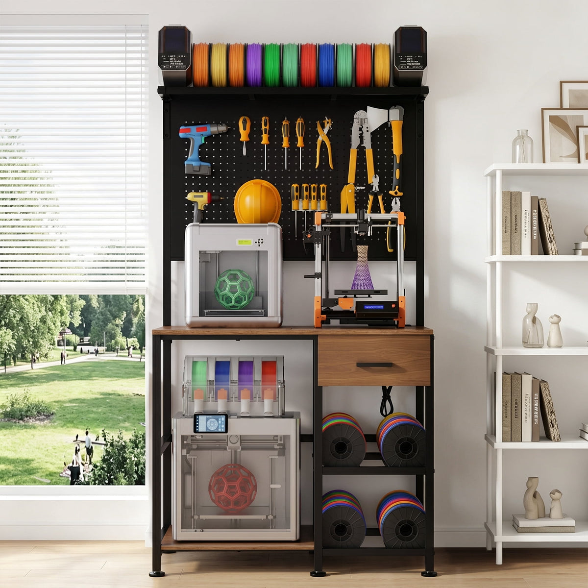 3D Printer Workstation with Filament Storage, Drawer, and Charging Station