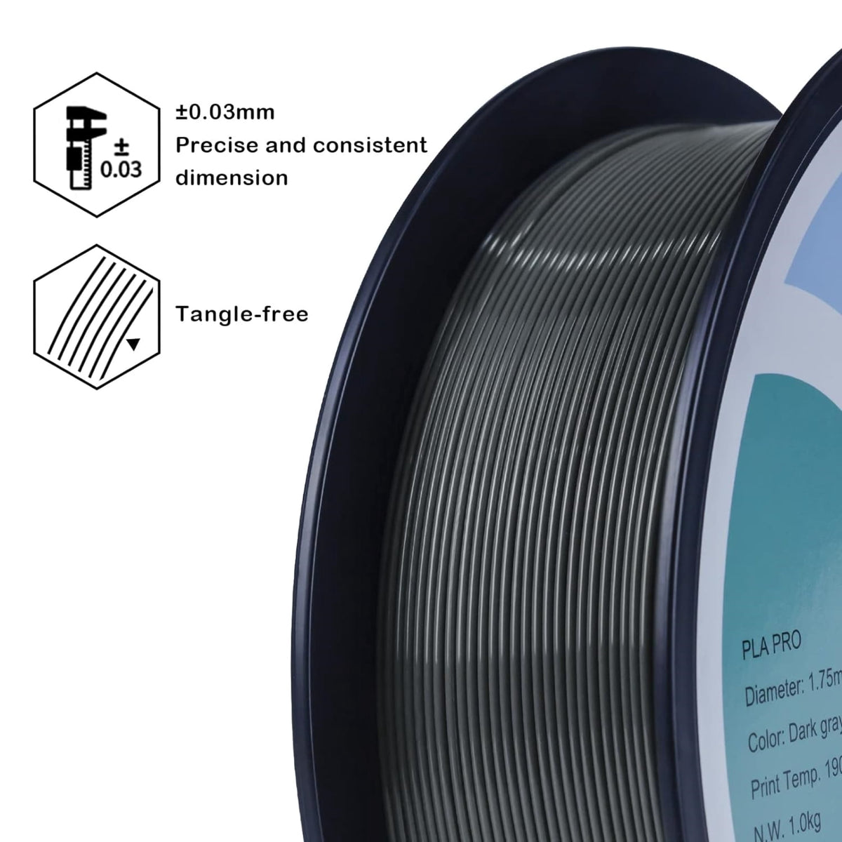 Ziro 3D PLA PRO Filament, 1.75mm 1kg, Metallic Silver