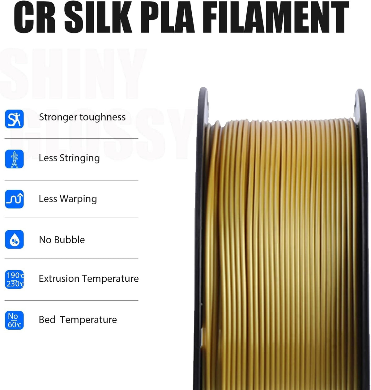 Creality 3D Printing Silk PLA Filament Gold Shiny 1.75mm Filaments Dimensional Accuracy +/- 0.03 mm 2.2lbs for 3D Printers