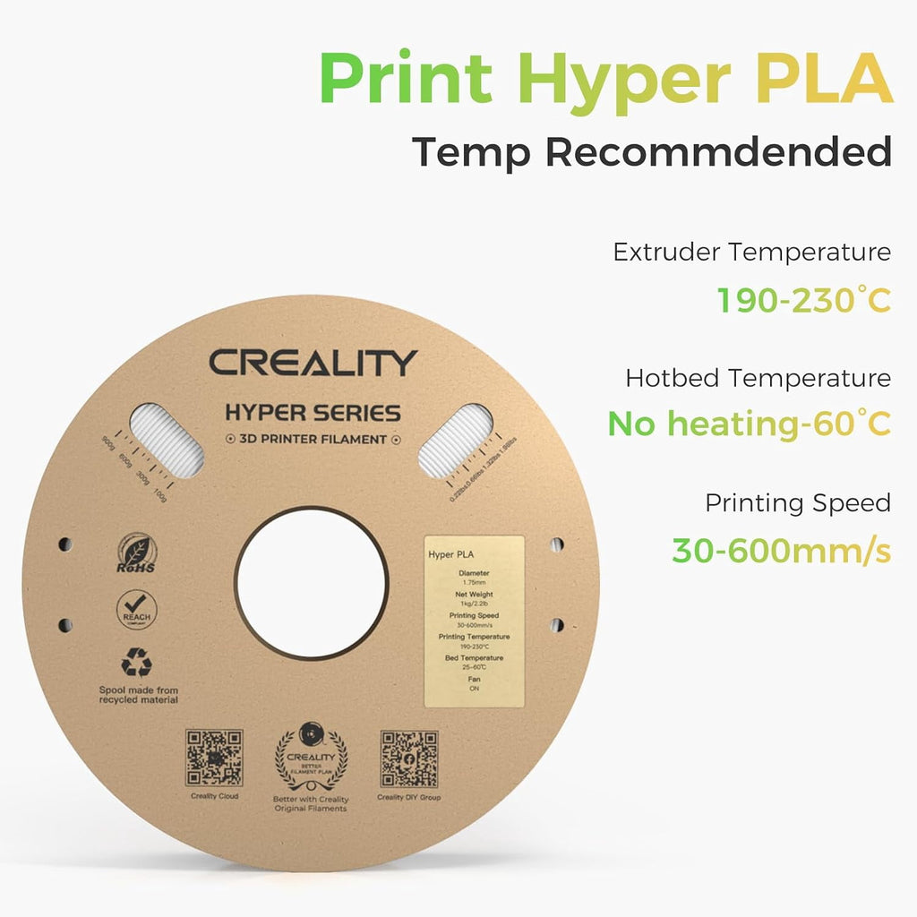 Creality Hyper ABS Filament 3D Printer Filament 1.75mm 350mm/s High-Speed Printing Dimensional Accuracy ± 0.05 mm 2.2lbs Compatible with Most 3D Printers, Grey