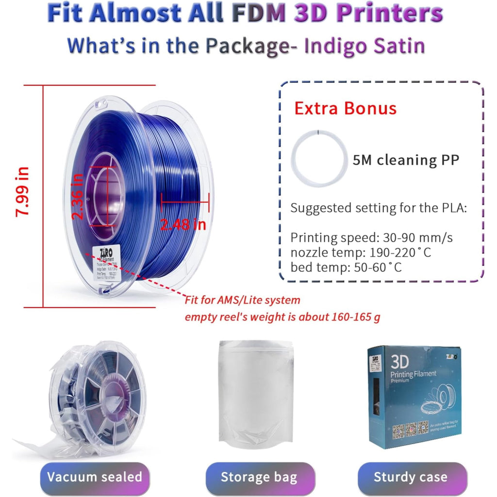 Ziro 3D Tri-color Silk PLA 1.75mm 1kg, Indigo Satin