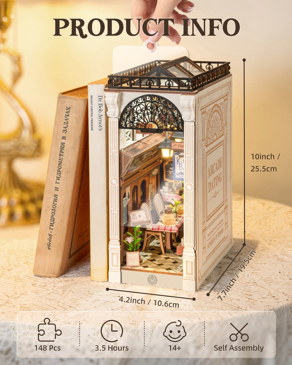 Robotime DIY Book Nook Wooden 3D Puzzle Miniature House for Adults- European Arcade Street Scene