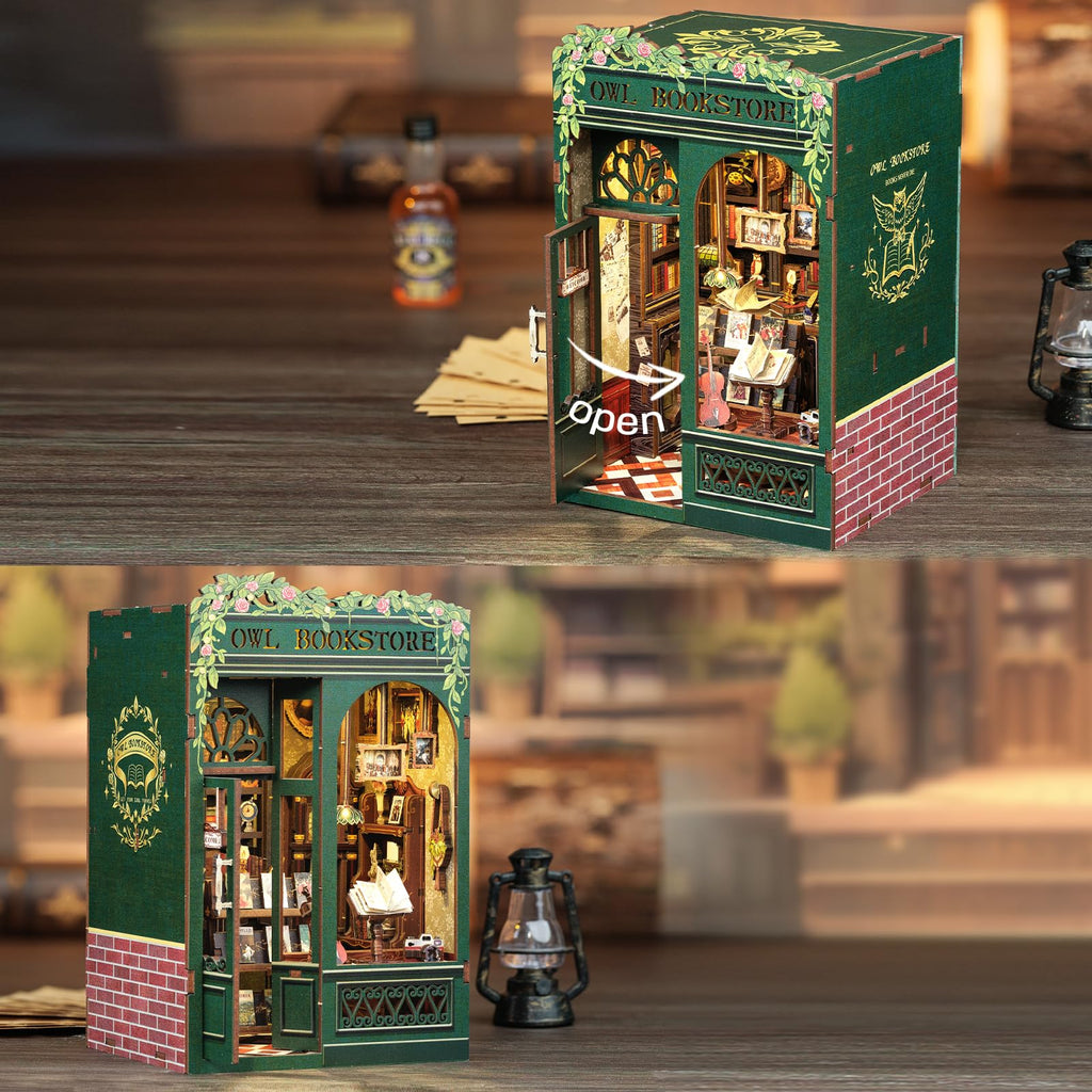 Book Nook Kit - DIY Miniature House Kit for Adults, Teens and Beginners, Booknook Tiny House Bookshelf Decor 3D Wooden Puzzle, Gifts for Family and Friends (Owl Bookstore)