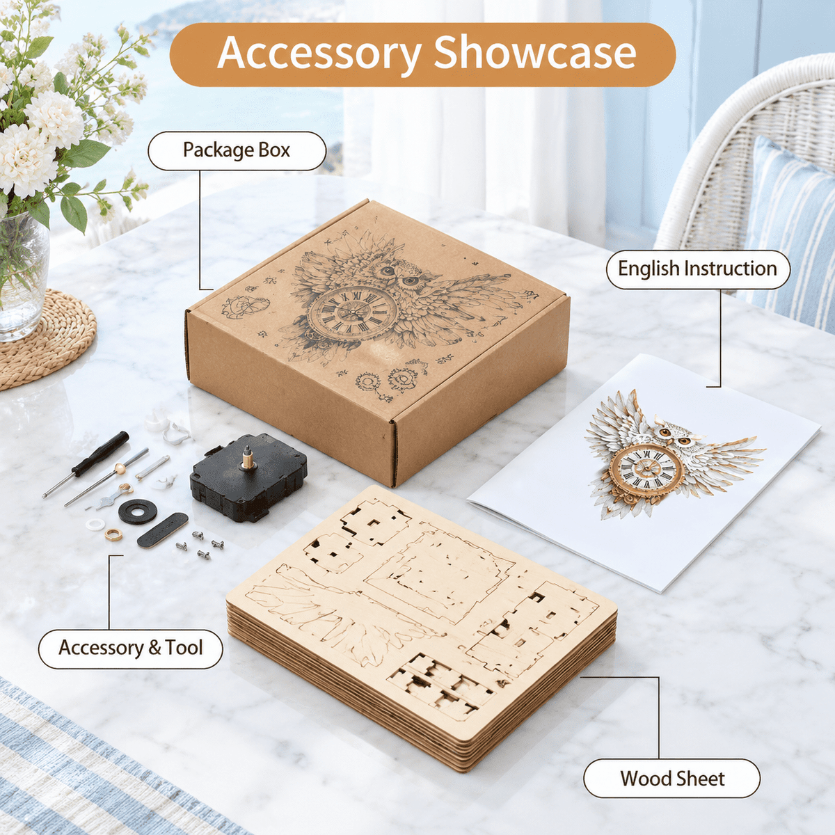Fire Phoenix Wooden 3D Puzzle Clock DIY Model Kit for Adults