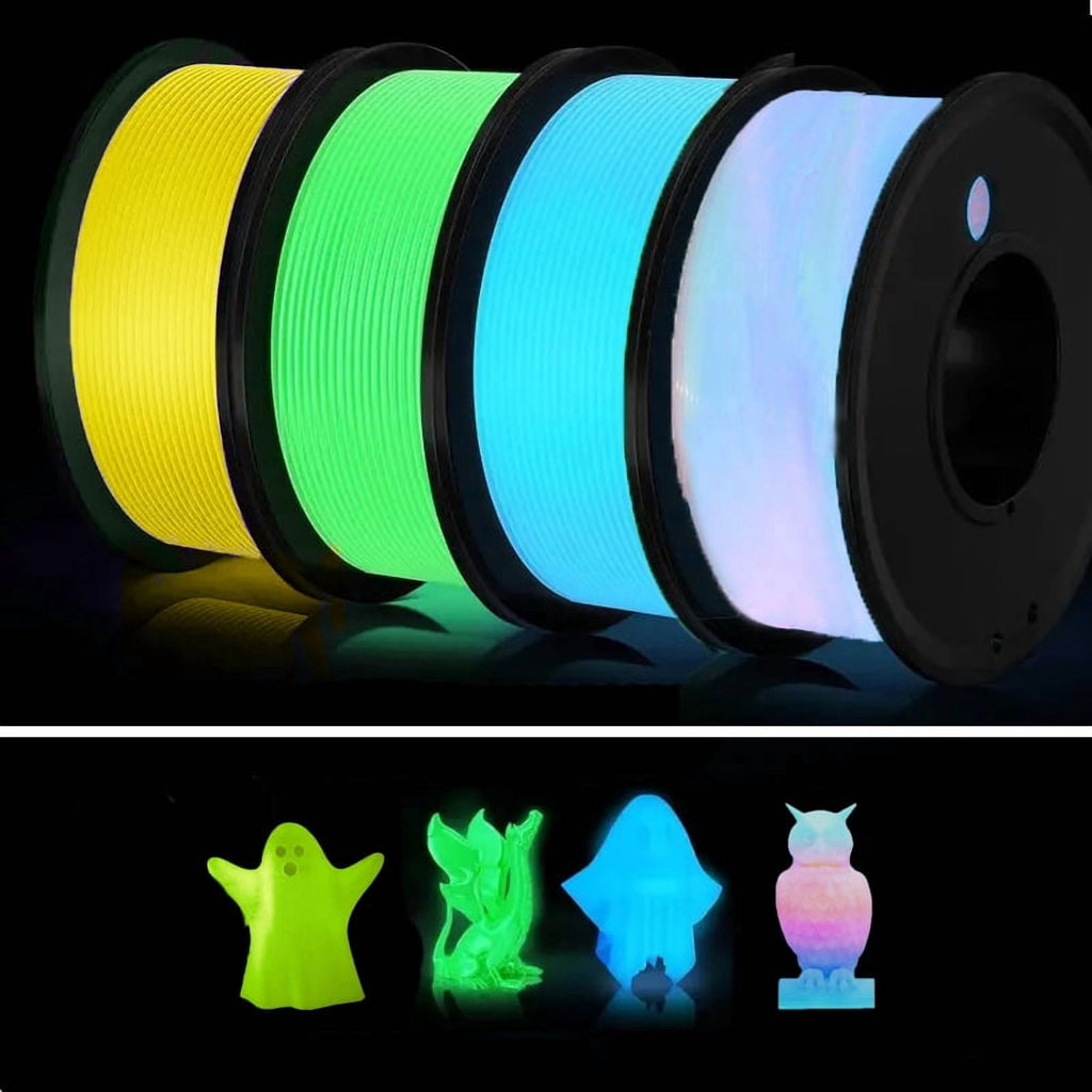 Filajoy3D Glow In The Dark 3D Printer Filament, 250g*4packs 1.75mm PLA Filament Fits for Most FDM Printers Bundle Of 4 Colors Spool Dimensional Accuracy +/- 0.03mm, Glow Blue/yellow/rainbow