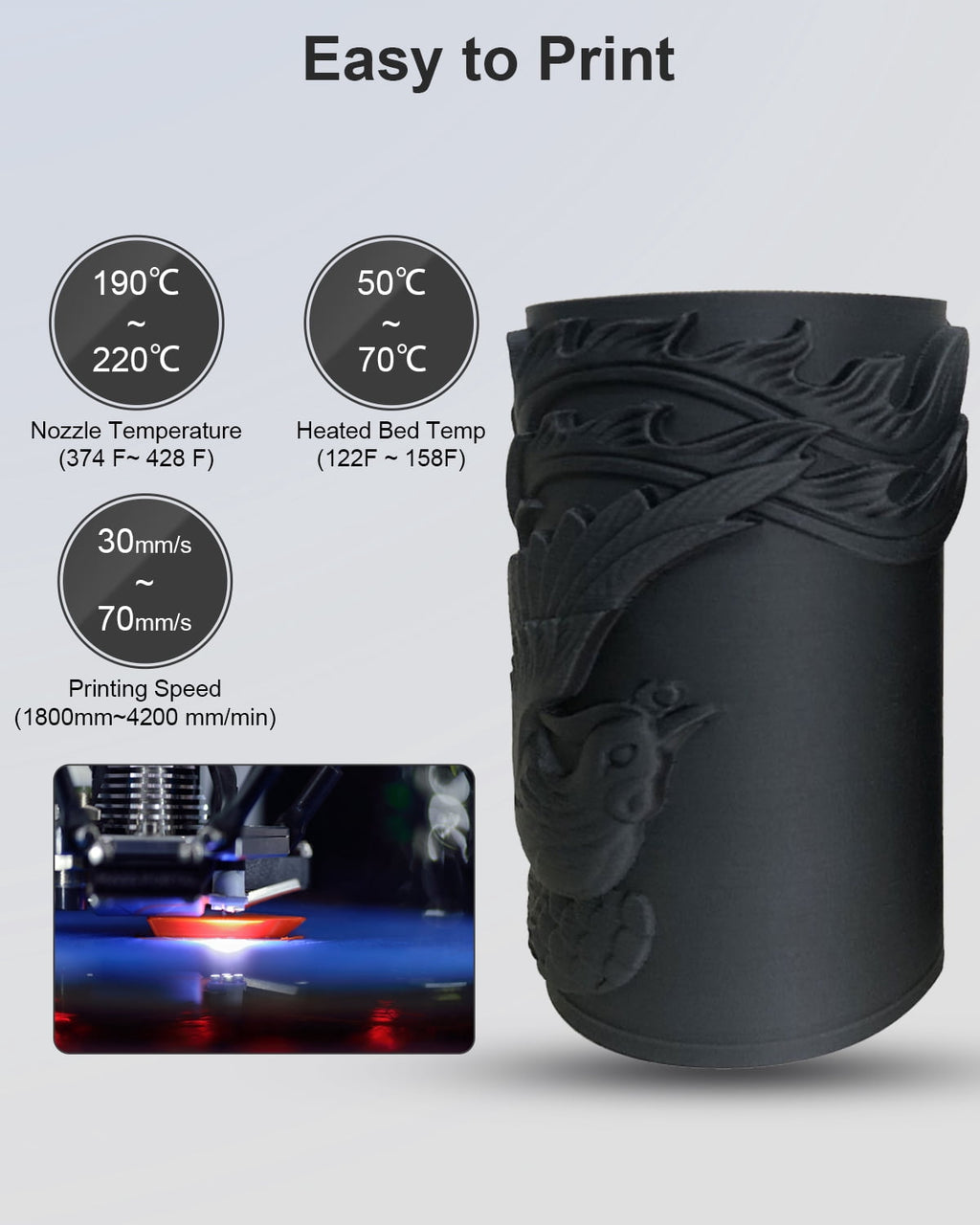 GEEETECH Matte PLA Filament, 1.75mm Matte Black 3D Printer Filament, 1kg Spool (2.2lbs), Dimensional Accuracy +/- 0.03 mm, Fit Most FDM Printer