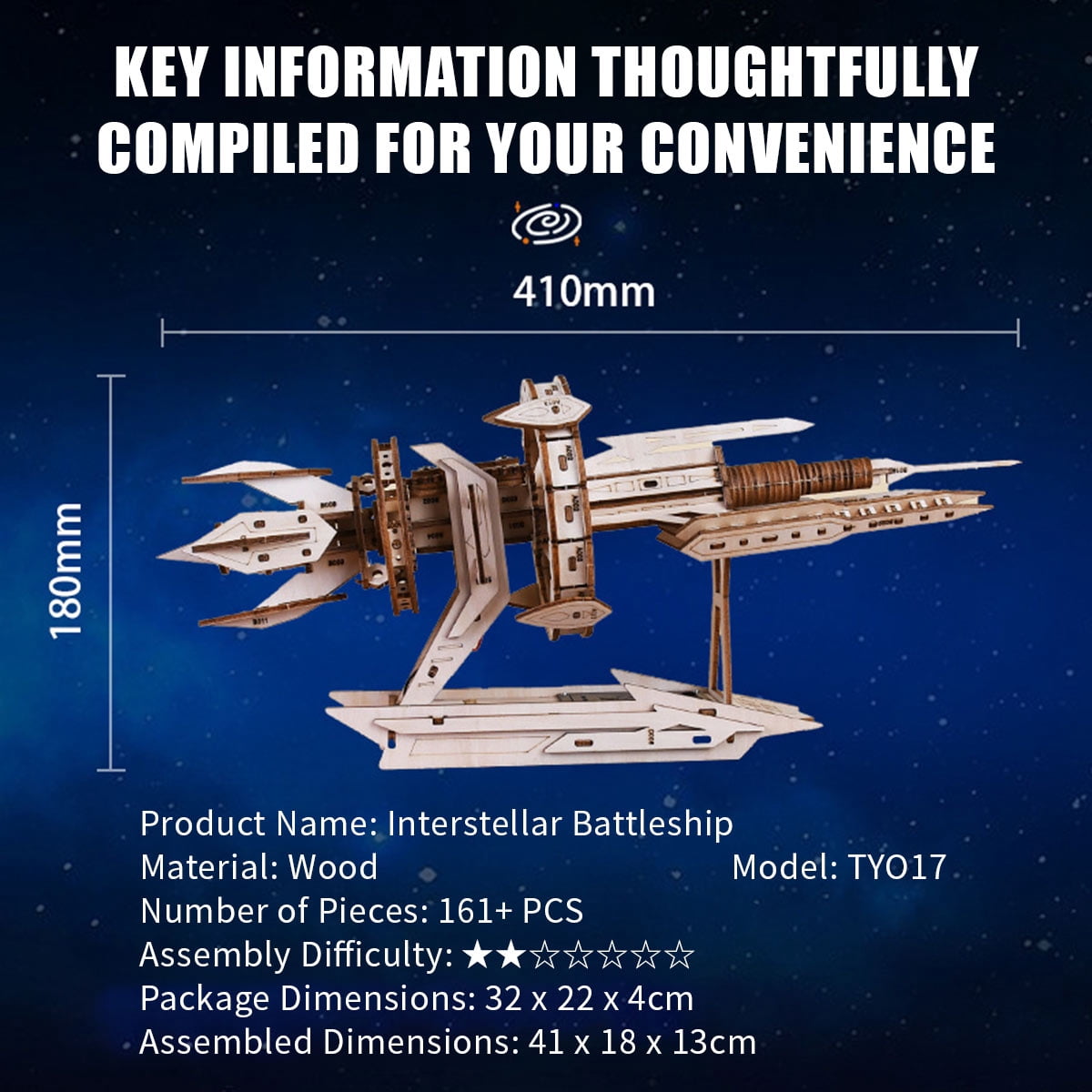 3D Wooden Puzzle Interstellar Battleship Model Kit, DIY Sci-Fi Spacecraft Building Set, Handcrafted Futuristic Decor, Best Gift for Science fiction fans