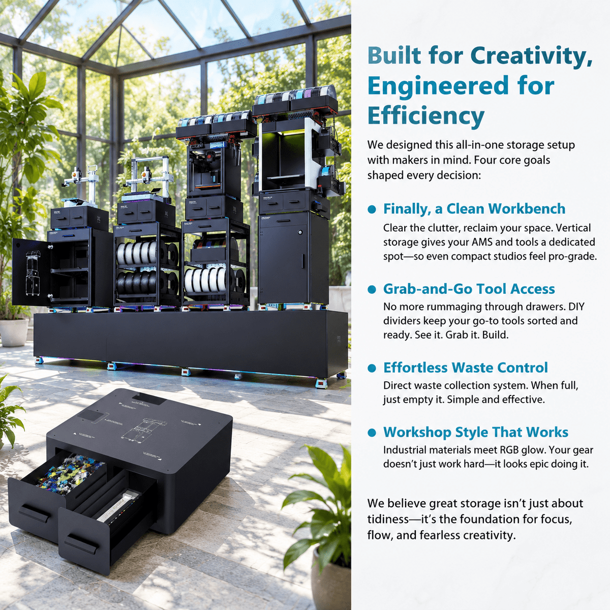 Panda Den Air Black 3D Printer Waste Collection & Storage System