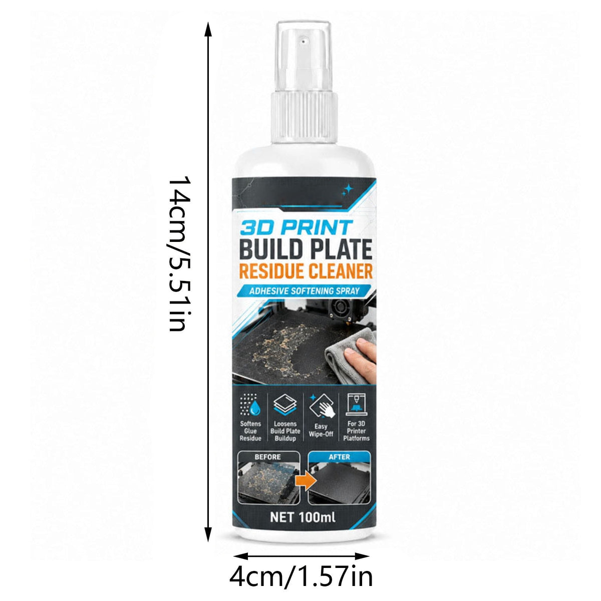 3D Printer Build Plate Cleaner Spray, 3.4oz Cleaning Agent that Removes Oil Residue And Fingerprints for PEI Glass Flex Plates 3D Printing Maintenance