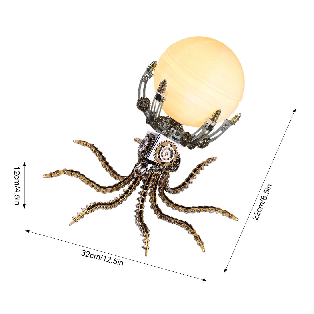Mechanical Octopus 3D Metal Model Kit with Moon Lamp, Touch 3 Colors, Customizable Steampunk Puzzle & Desk Light, Perfect Room Decor and Gift Choice