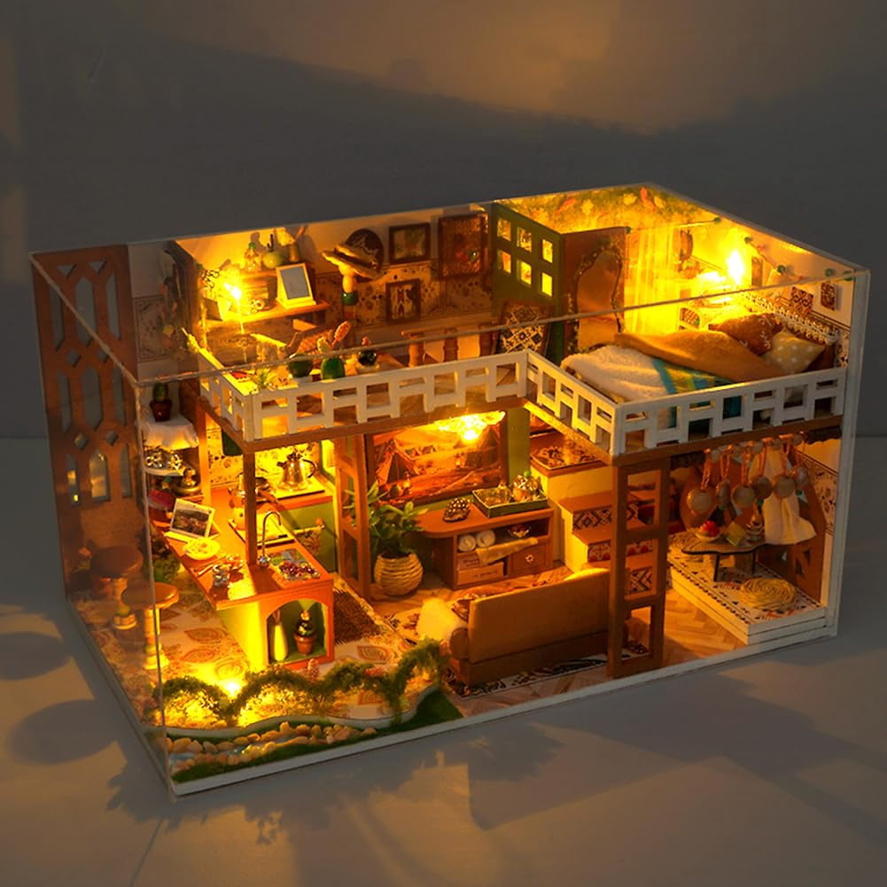 DIY Miniature House Kit, Mini Dollhouse Architectural Model, 3D Puzzles for Adults and Teens, Gifts for Friend and Parents