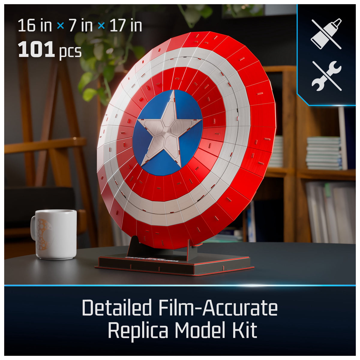 4D Build, Marvel Captain America Shield 3D Puzzle Model Kit with Stand