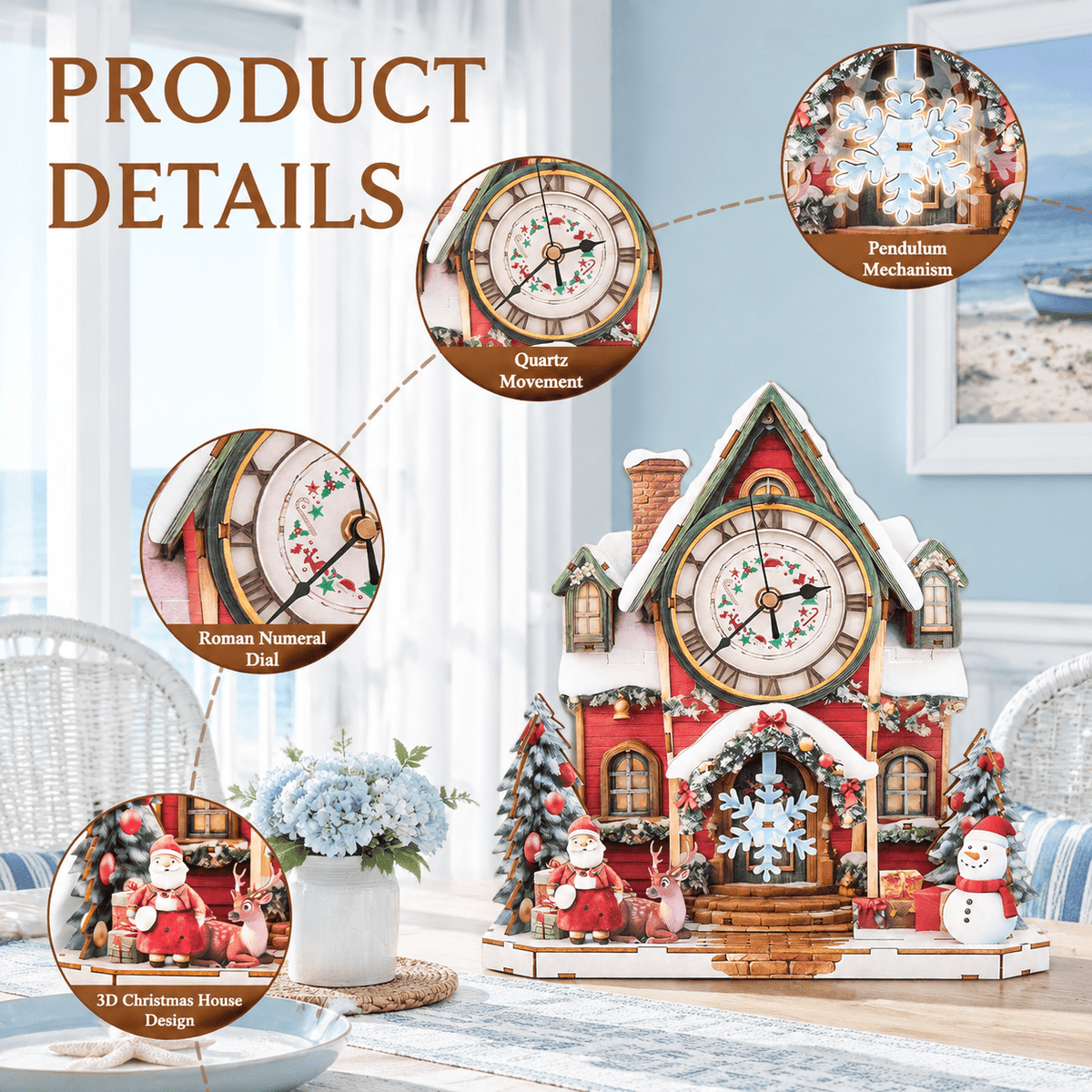 Wooden House Clock 3D Puzzle DIY Mechanical Clock Kit for Adults Teens
