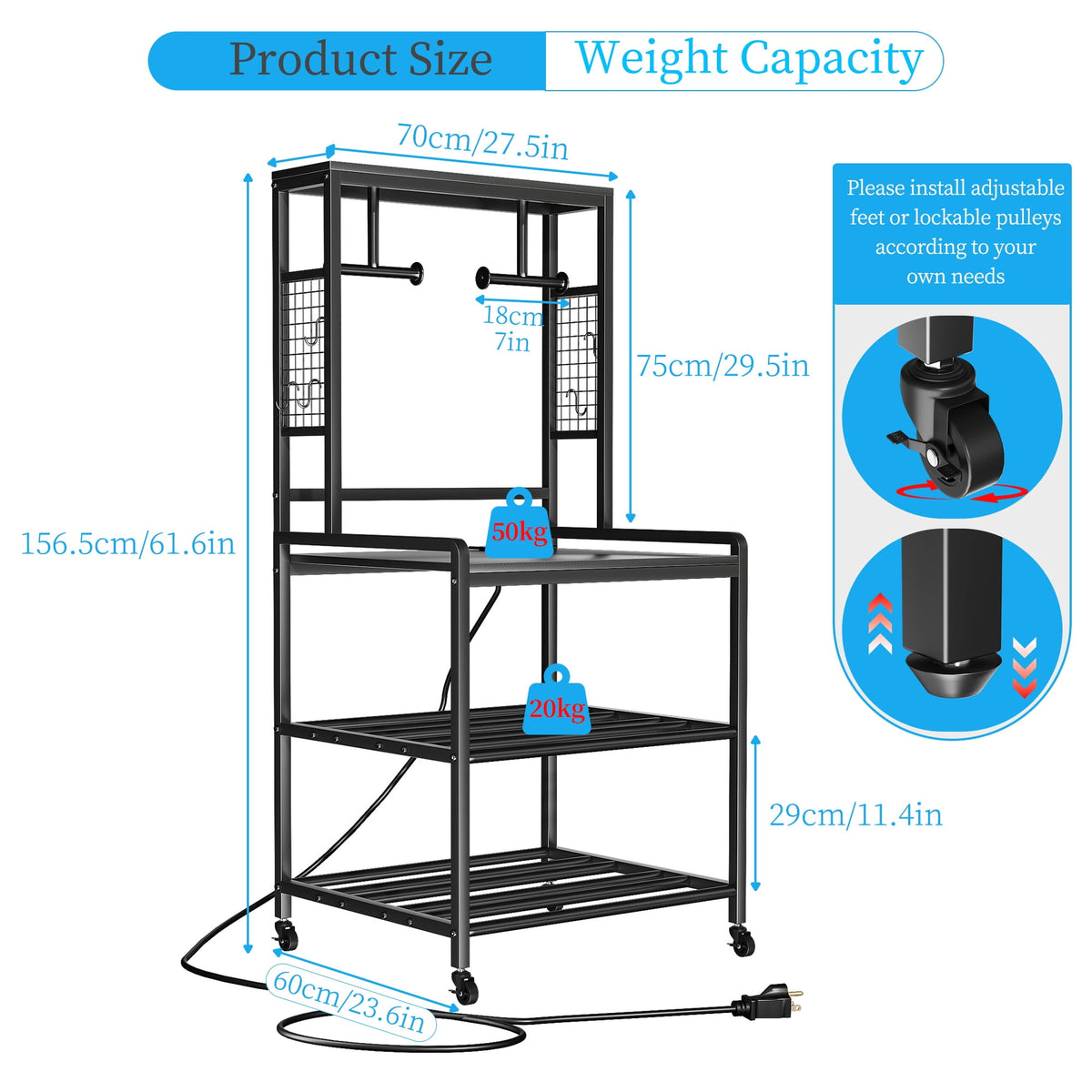 Heavy Duty 3D Printer Stand with Storage Shelf and Drawer, Industrial Rolling Printer Rack for 3D Printer Filament and Tools, Sturdy Metal Frame Printer Table for Home Office Workshop
