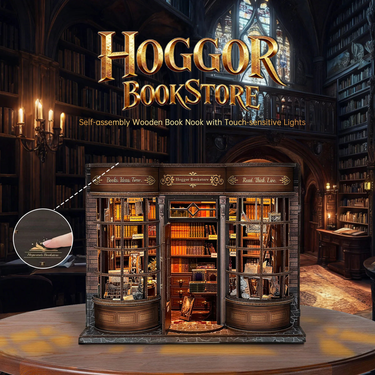 Strucwood DIY Book Nook Kit Hoggor BookStore Wooden Puzzles With LED, 3D Crafts Hobbies, Gifts For Handicraft Enthusiast (SQ‑77)