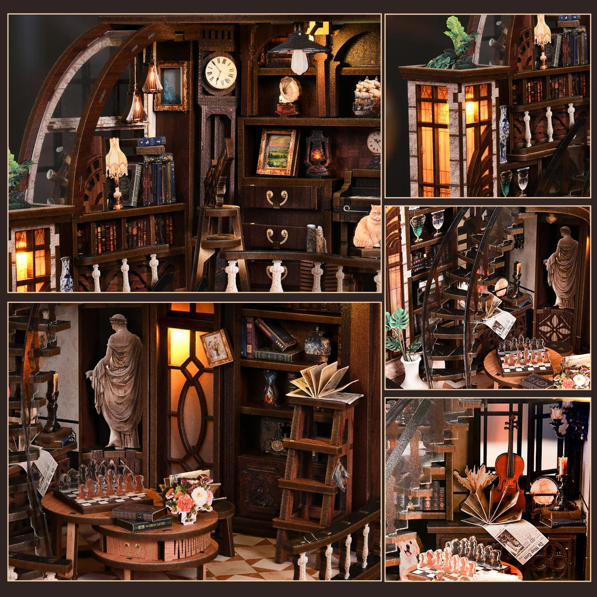 DIY Book Nook Kit with LED Light,Forest Tea Book Club Miniature House Bookshelf Insert Decor, 3D Wooden Puzzle Dollhouse Craft Kit for Adults Teens, Book Lover Gift