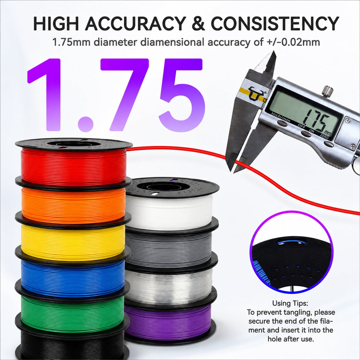 Epelay 6kg PLA+ 3D Printer Filament Bundle, Black, White, Gray, Orange, Yellow & Green, 6 x 1kg Spools, 1.75mm, Compatible with Most FDM 3D Printers