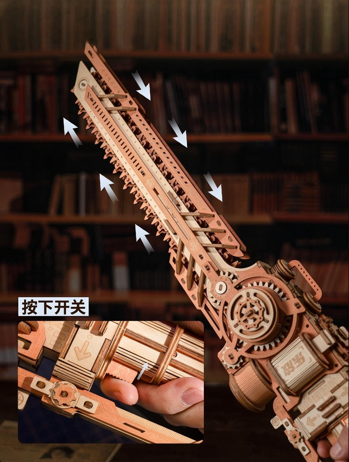 3D Wooden Steampunk Chainsaw Model Kit DIY Building Puzzle Mechanical Steam-Powered Saw Display for Adults