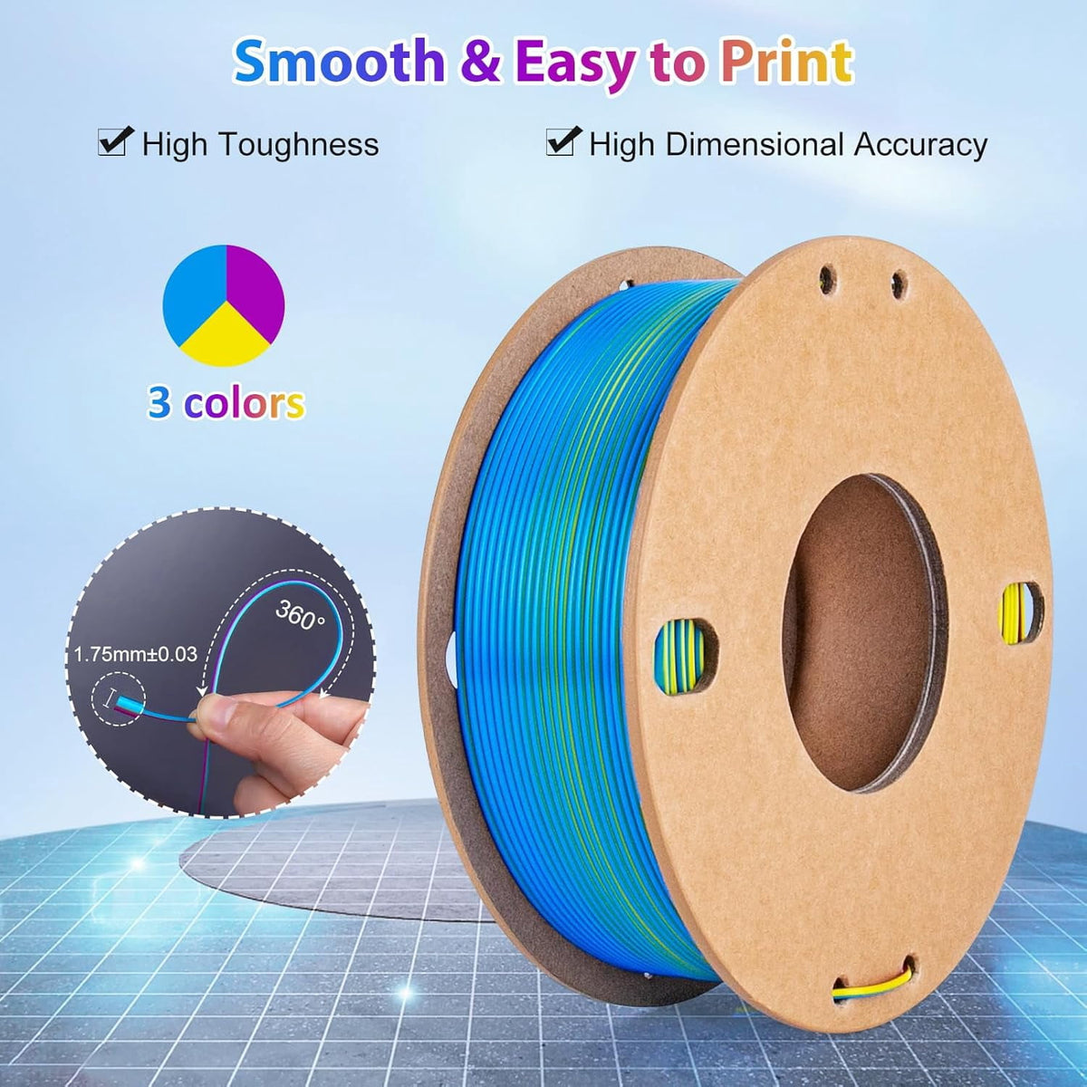 Multicolor 3D Printer Filament,Dual/Tri Color 1.75mm PLA Silk Shiny Printing Filament,250g(0.55lbs) Fit Most FDM 3D Printer