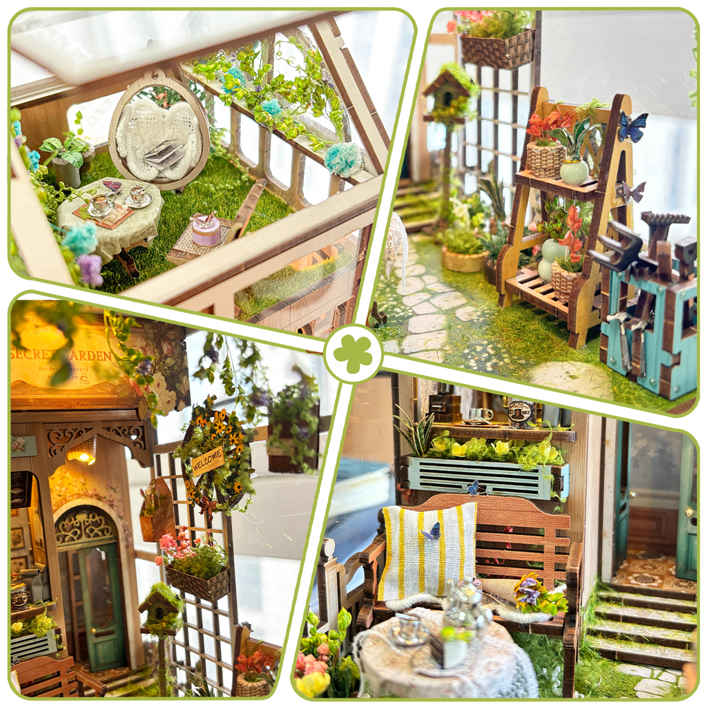 Strucwood DIY Book Nook Kit Sylvia Garden Wooden Puzzles with LED Dust Cover,3D Crafts Hobbies Gifts for Adults(SQ-22)