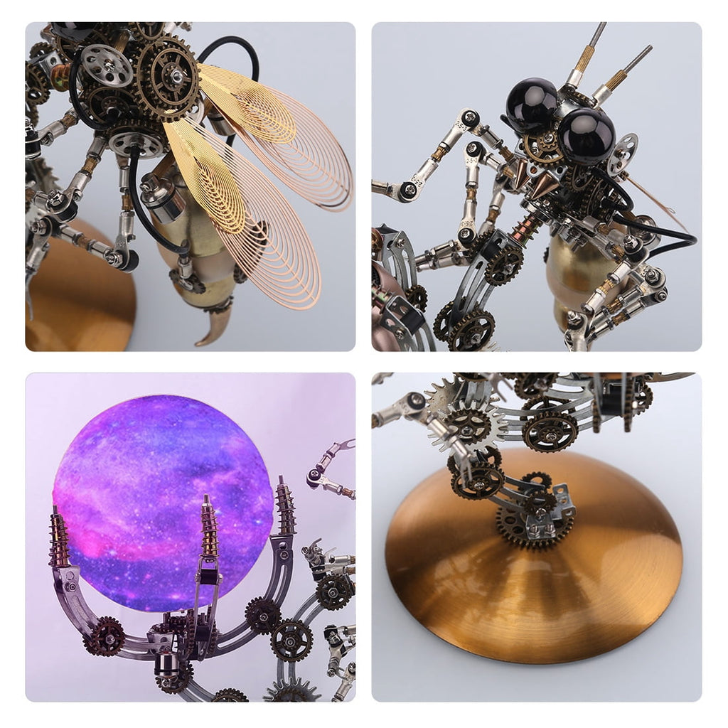 Mechanical Octopus 3D Metal Model Kit with Moon Lamp, Touch 3 Colors, Customizable Steampunk Puzzle & Desk Light, Perfect Room Decor and Gift Choice