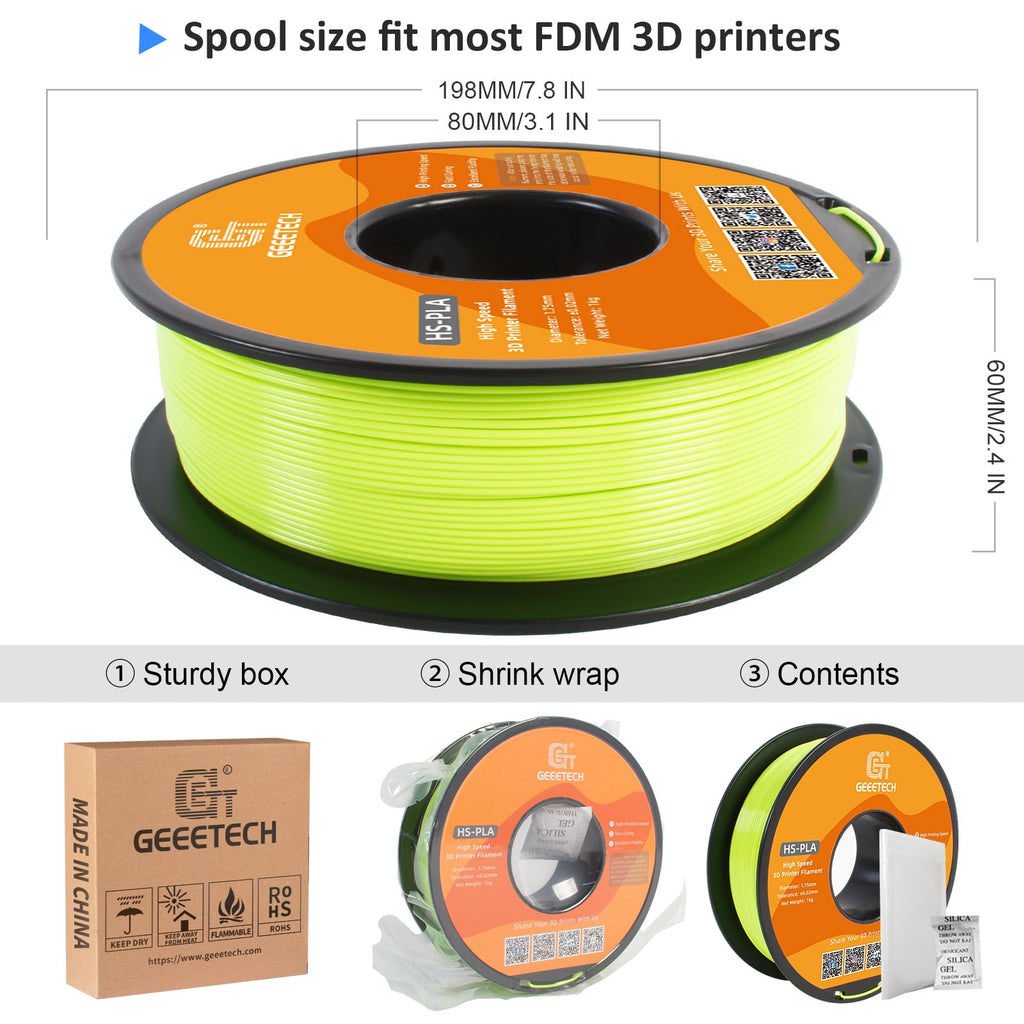 Geeetech 1.75mm PLA 3D Printer Filament, 1kg Spool (2.2lbs), Dimensional Accuracy +/- 0.03mm,yellow