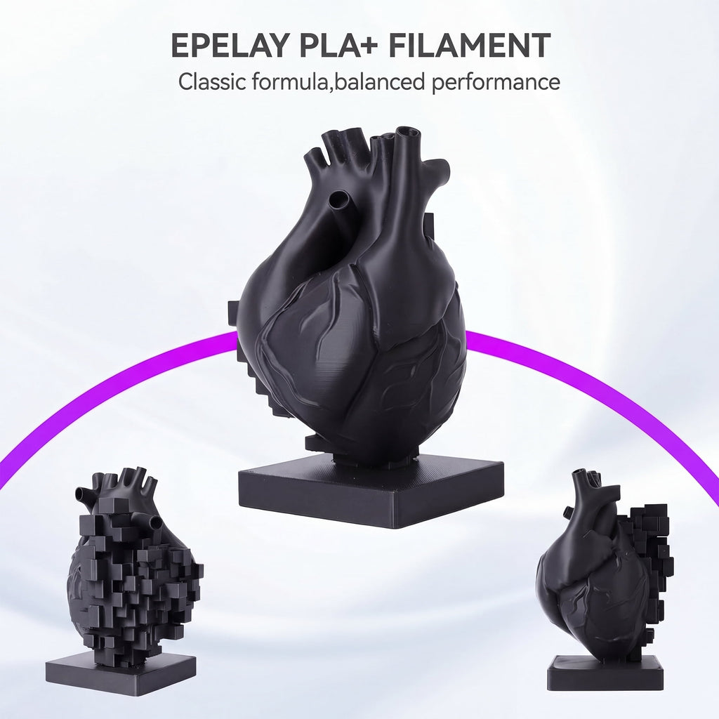 Epelay PLA Plus 3D Printer Filament, 1.75mm, 4 x 1kg Spools, Black, Compatible with Most FDM Printers
