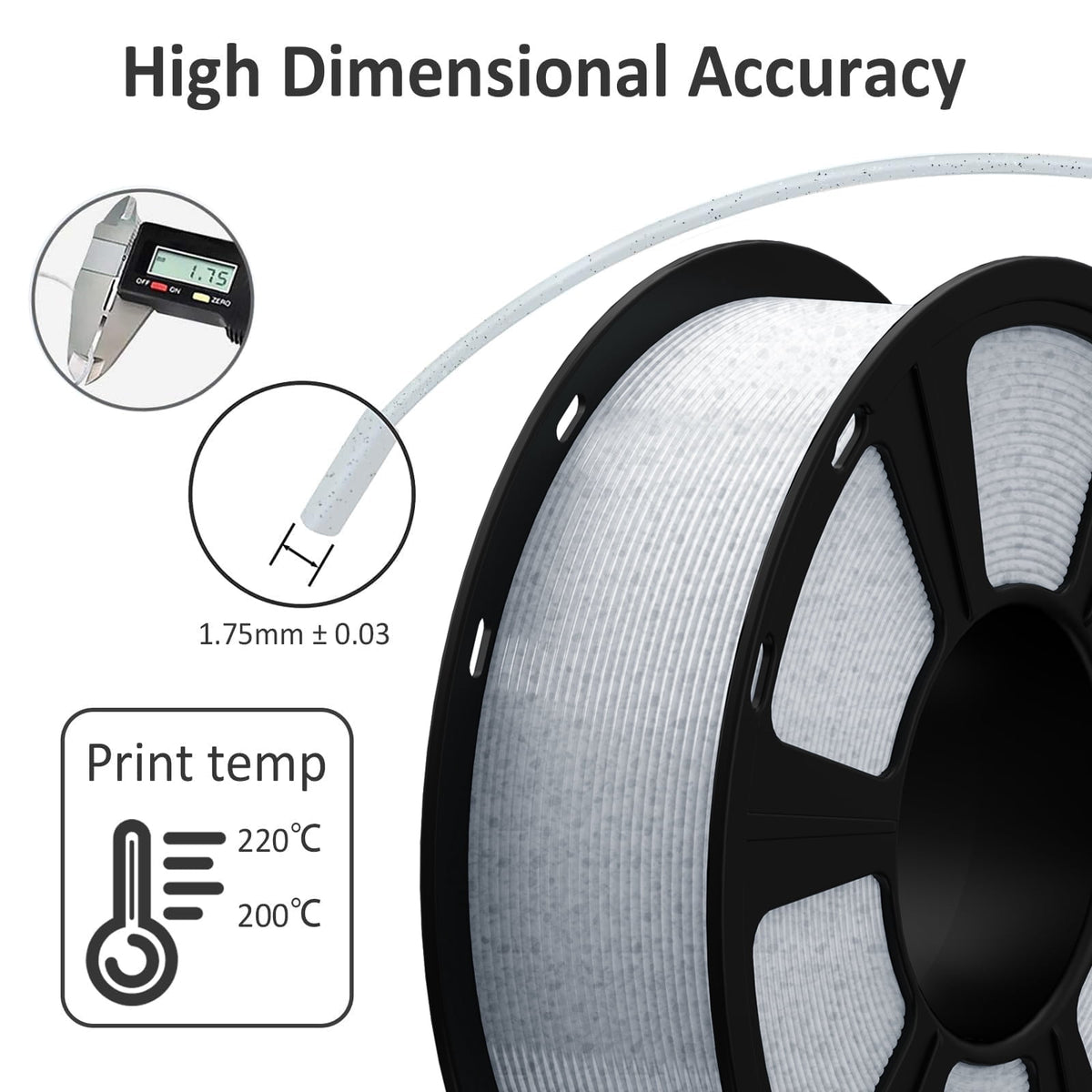 Geeetech Marble Grey PLA 3D Printer Filament 1.75mm Toughness Enhanced, Dimensional Accuracy +/-0.03mm, 1kg (2.2lbs), 1080 Feet (330m) per Roll, Vacuum Packaging for Most 3D FDM Printer