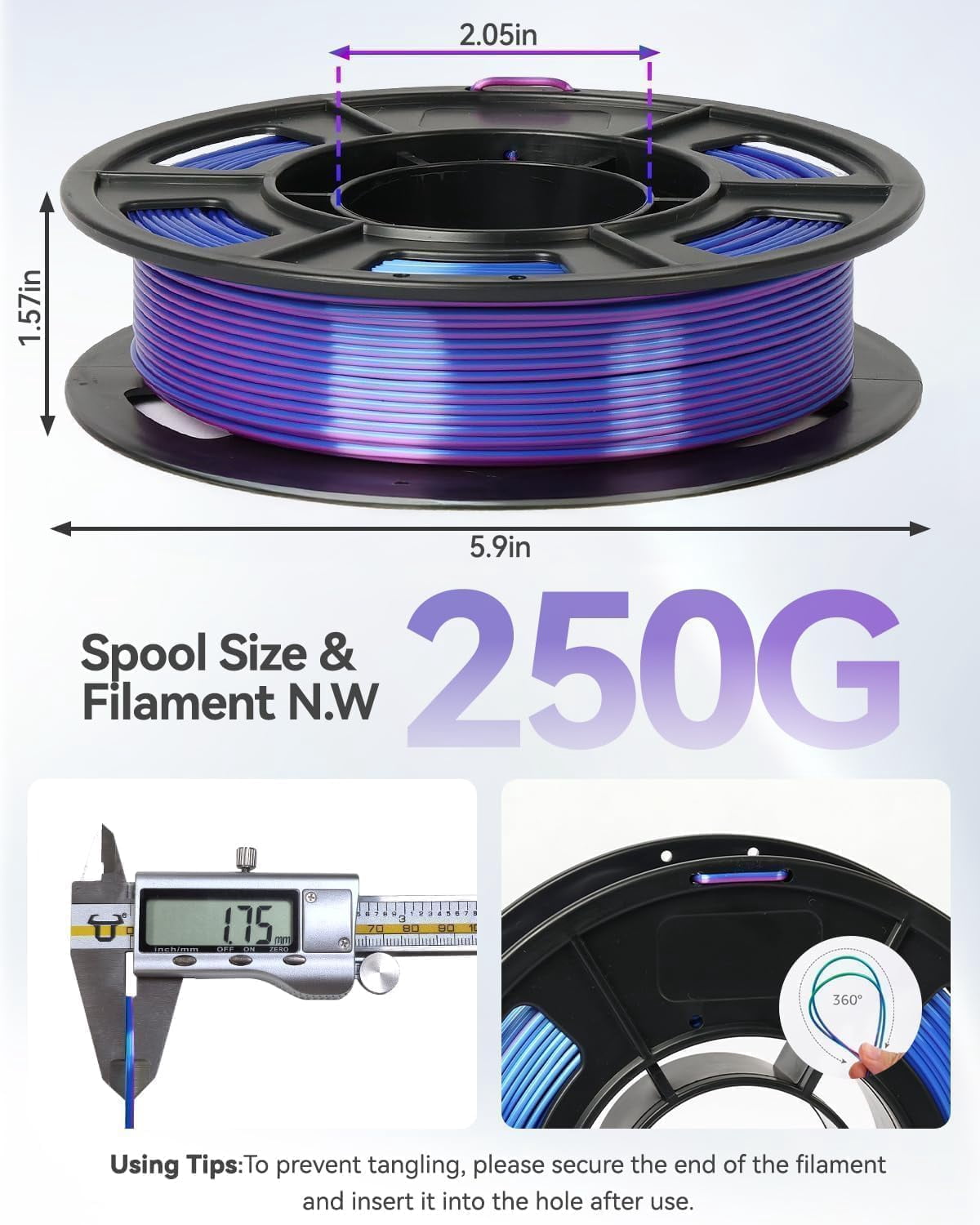 Silk PLA 3D Printer Filament Bundle, Dual Color, 4 x 250g