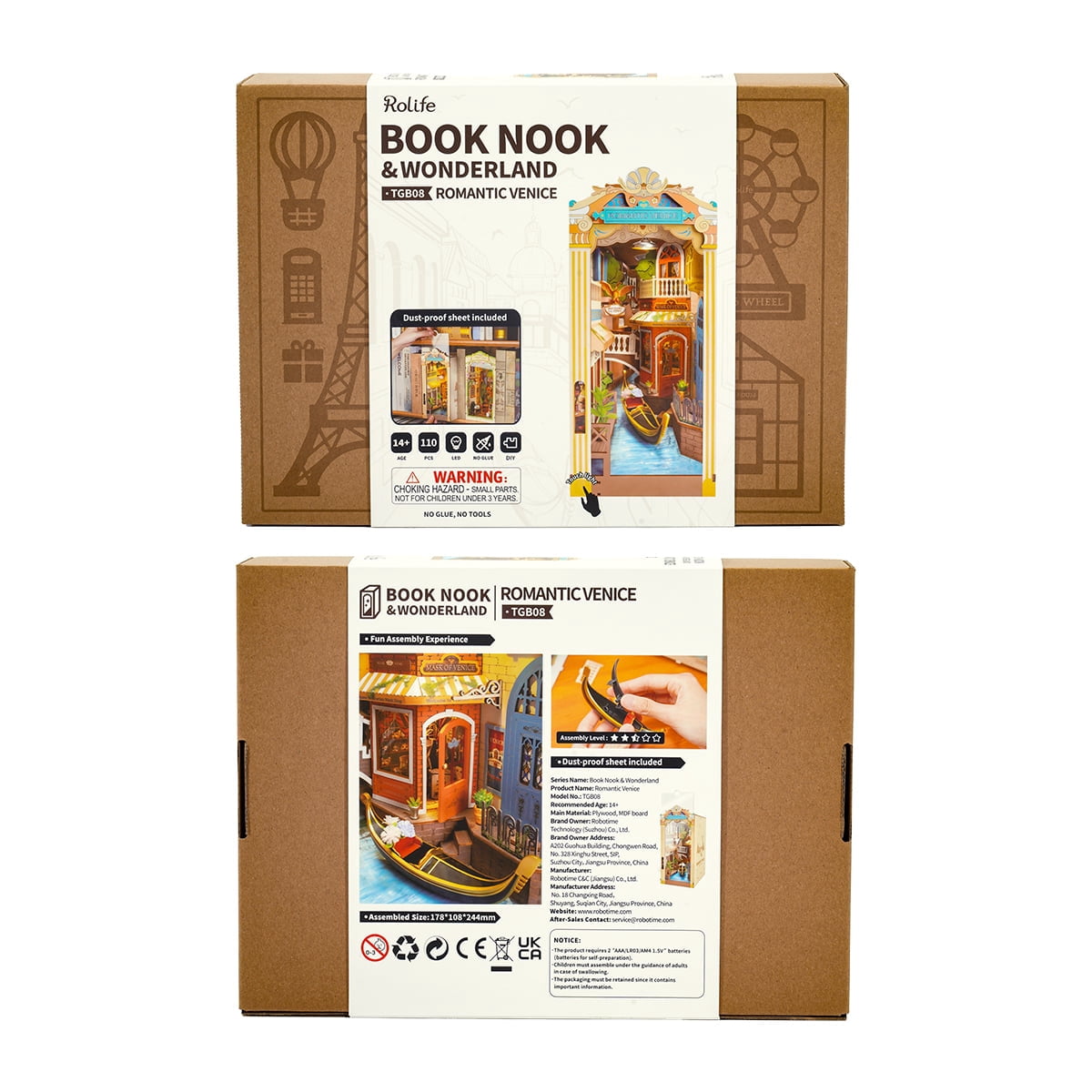 Rolife 3D Jigsaw Puzzle Wooden Model Building Kit Book Nook Romantic Venice Bookend Stand DIY Bookshelf Insert Decor Gift for Teen Adults