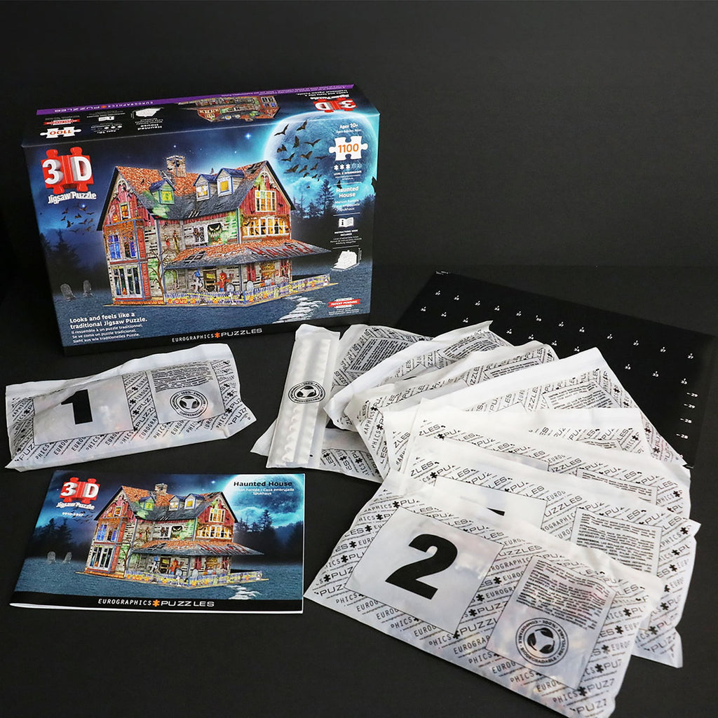 Eurographics: 3D Puzzle: Haunted House - 1100 Pieces - Halloween Adult Jigsaw, 13.75 x 10.5 x 11" Assembled Size, High-Quality Recycled Materials