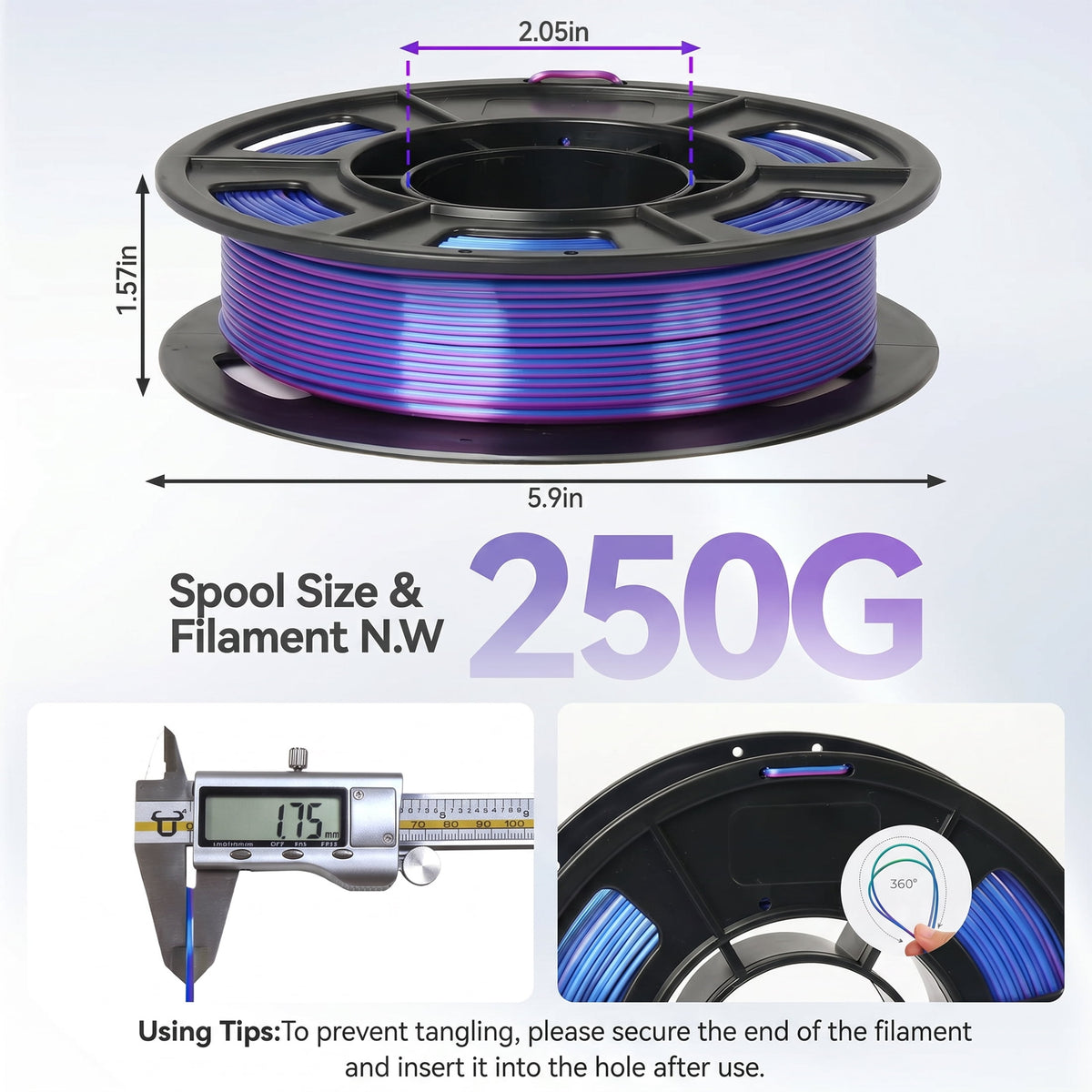 Epelay PLA 3D Printer Filament, 1.75mm, Dual Color Shiny Blue Series, 4 x 250g Bundle, Compatible with FDM Printers