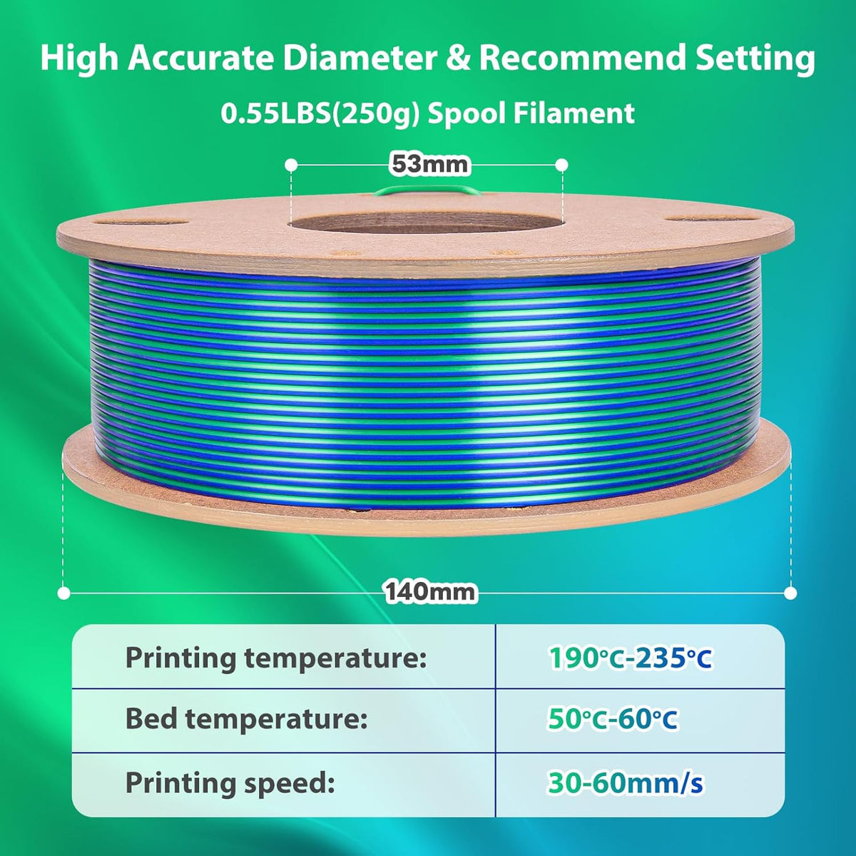 Multicolor 3D Printer Filament,Dual/Tri Color 1.75mm PLA Silk Shiny Printing Filament,250g(0.55lbs) Fit Most FDM 3D Printer