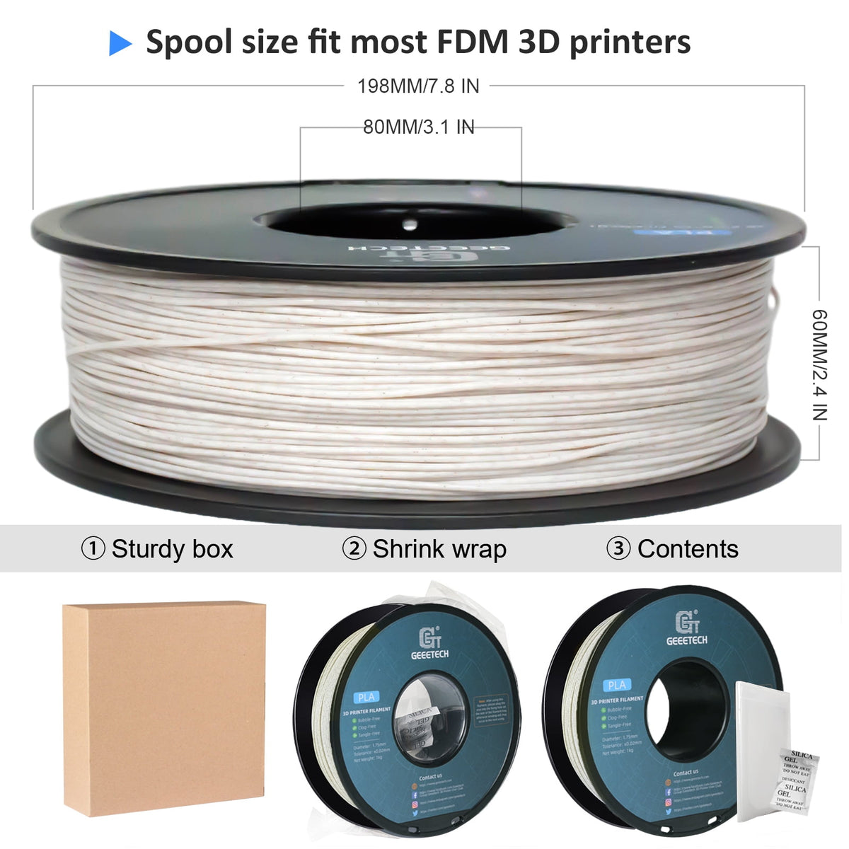 Geeetech Marble blue PLA 3D Printer Filament 1.75mm Toughness Enhanced, Dimensional Accuracy +/-0.03mm, 1kg (2.2lbs) , 1080 Feet （330m）per Roll, Fit for Most 3D FDM Printer