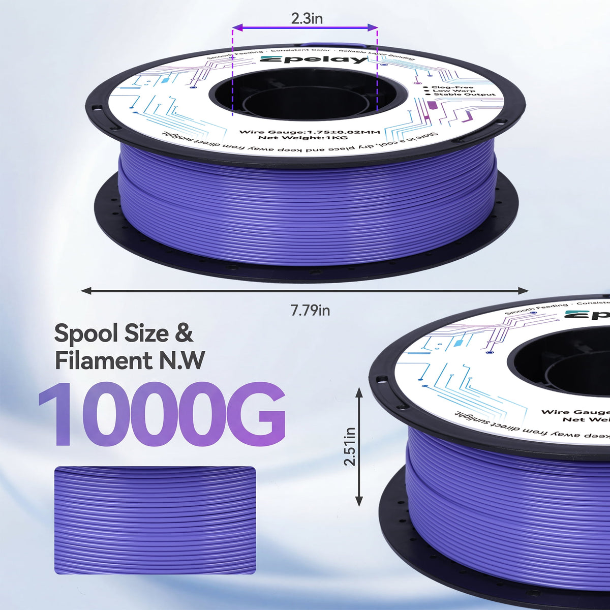 Epelay PLA Plus 3D Printer Filament, 1.75mm, 1kg Spool, Black, Compatible with Most FDM Printers